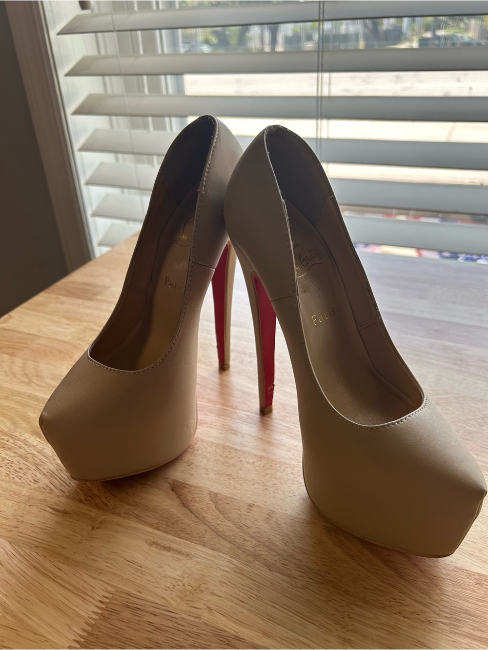 Christian Louboutin Nude Platform Pumps with Signature Red Heel